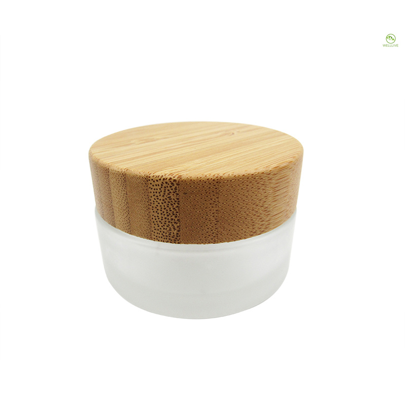 empty 5g 15g 20g 30g 50g 100g empty frosted glass cream jar bamboo cap container for cosmetics