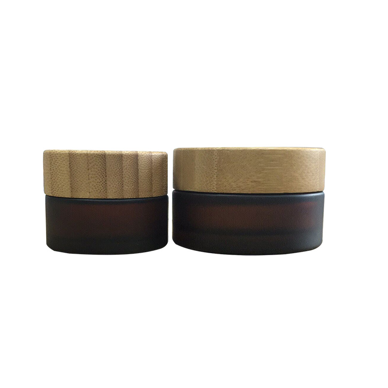 empty 5g 15g 30g 50g 100g cosmetic frosted amber glass jar with bamboo lid