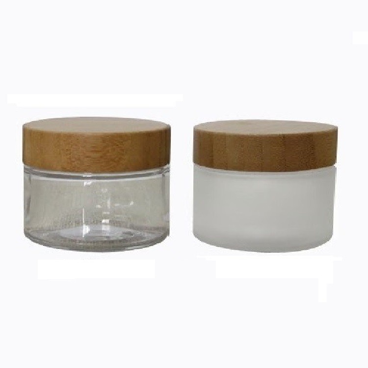 empty 5oz plastic cosmetic container bamboo wooden lid 150g 150ml frosted clear PET cream jar