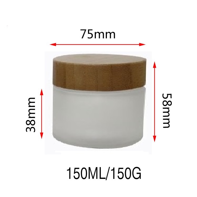 empty 5oz plastic cosmetic container bamboo wooden lid 150g 150ml frosted clear PET cream jar