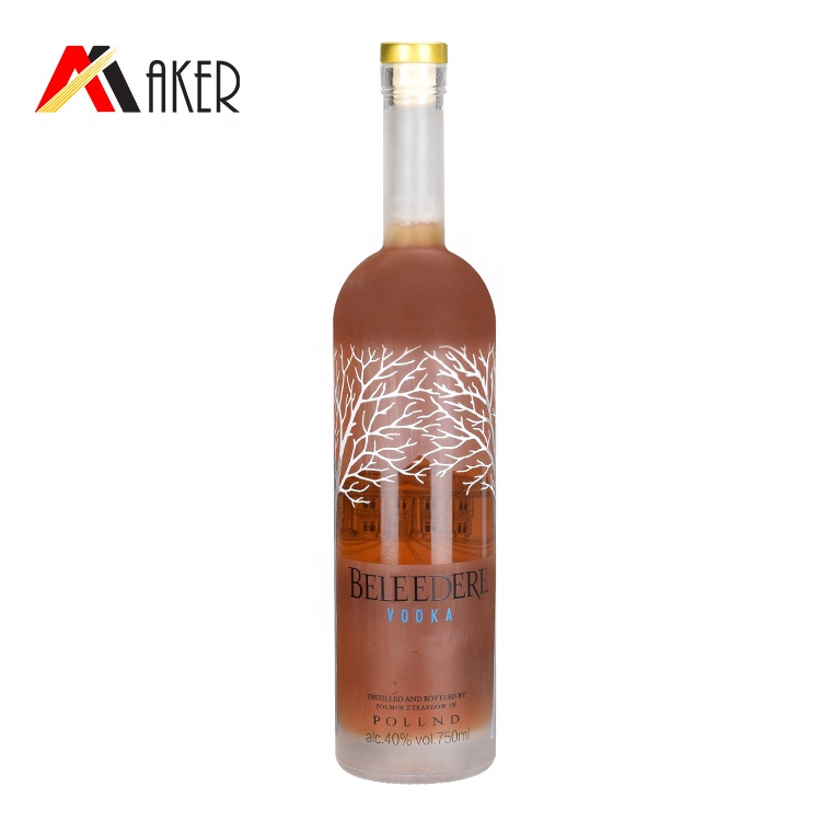 empty 750ml round wine bottle frosted custom clear vodka glass bottle with cork