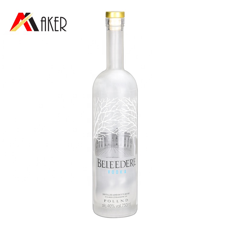 empty 750ml round wine bottle frosted custom clear vodka glass bottle with cork