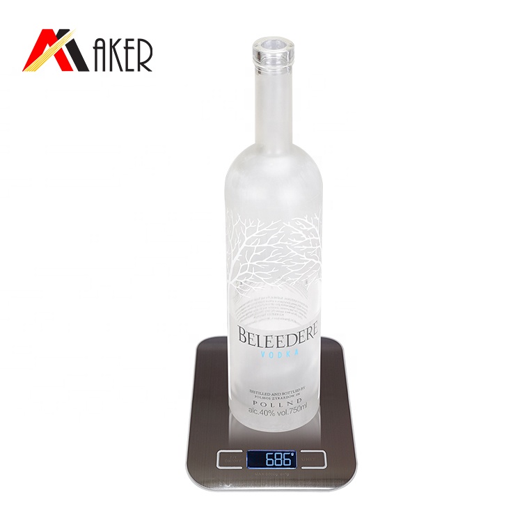 empty 750ml round wine bottle frosted custom clear vodka glass bottle with cork