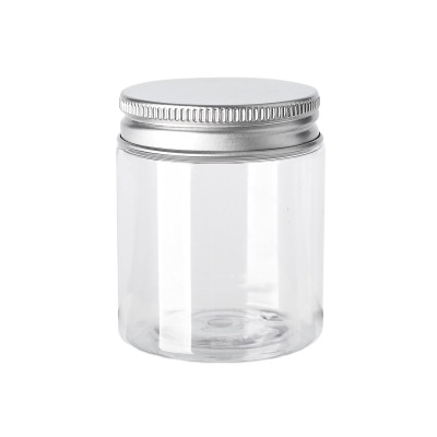 empty 80ml Round Cosmetic Packaging Container Clear PET Plastic Jar with sliver Aluminum Lid