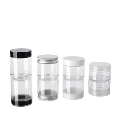empty 80ml Round Cosmetic Packaging Container Clear PET Plastic Jar with sliver Aluminum Lid