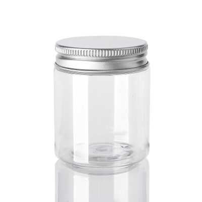 empty 80ml Round Cosmetic Packaging Container Clear PET Plastic Jar with sliver Aluminum Lid