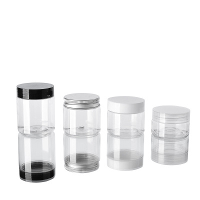 empty 80ml Round Cosmetic Packaging Container Clear PET Plastic Jar with sliver Aluminum Lid