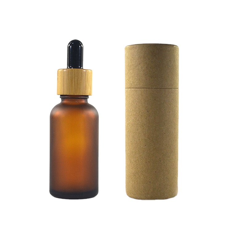 empty CBD oil package 5ml 10ml 15ml 20ml 30ml 50ml 100ml round essential oil frosted amber glass dropper bottle with bamboo cap