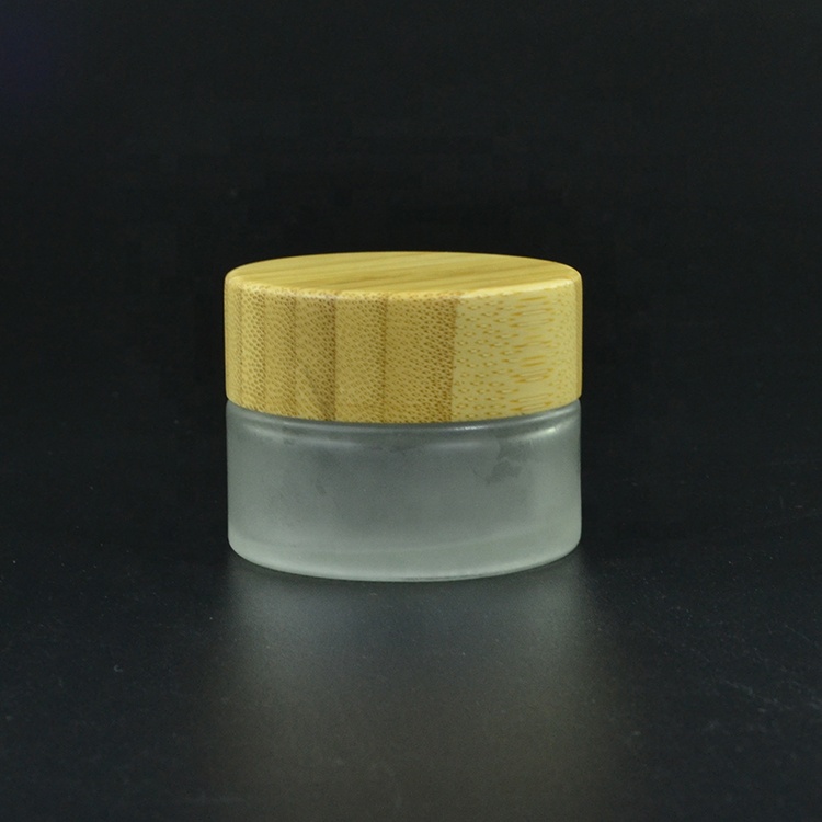 empty Cosmetic Cream Container 50g Frosted Glass Jar with Bamboo cap