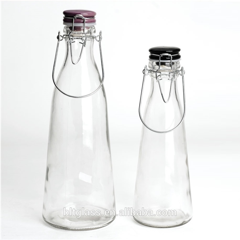 empty French Vintage Glass Clear Milk Bottles with clip top 500ml 1000ml