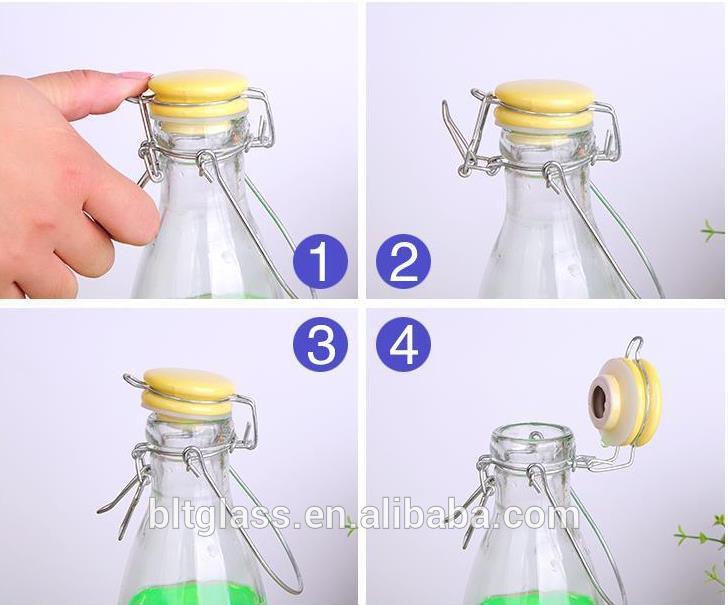 empty French Vintage Glass Clear Milk Bottles with clip top 500ml 1000ml