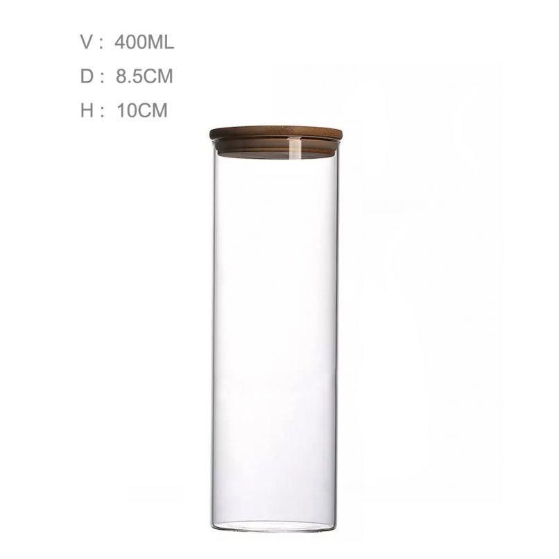 empty airtight custom glass cookie food storage jar with sealed bamboo top lid GSJ-095C