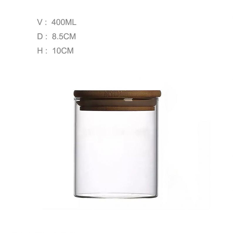 empty airtight custom glass cookie food storage jar with sealed bamboo top lid GSJ-095C