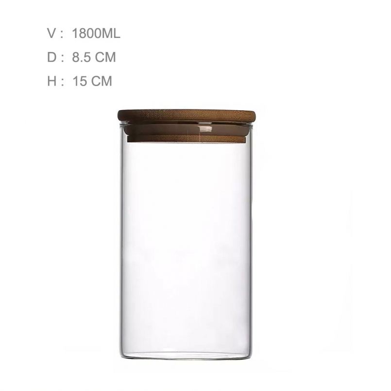 empty airtight custom glass cookie food storage jar with sealed bamboo top lid GSJ-095C