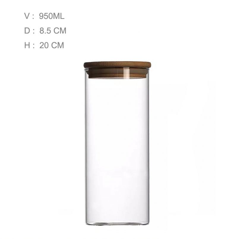 empty airtight custom glass cookie food storage jar with sealed bamboo top lid GSJ-095C