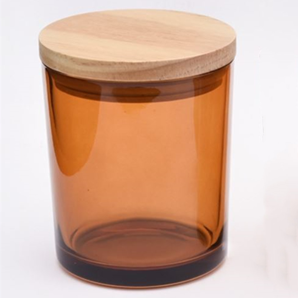 empty amber candle jars glass luxury with bamboo lid