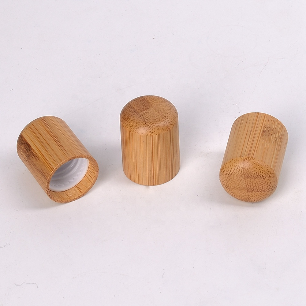 empty amber glass essential oil bottle 5ml 10ml 15ml 20ml 30ml 50ml 100ml with 18mm bamboo wood screw cap and reducer for oil