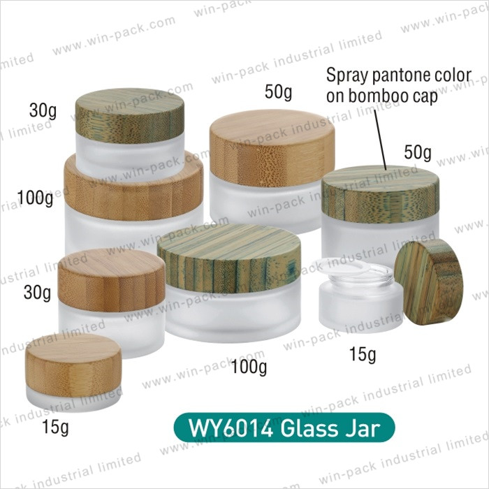 empty bamboop glass cosmetic cream jar with cap 15g 30g 50g 100g