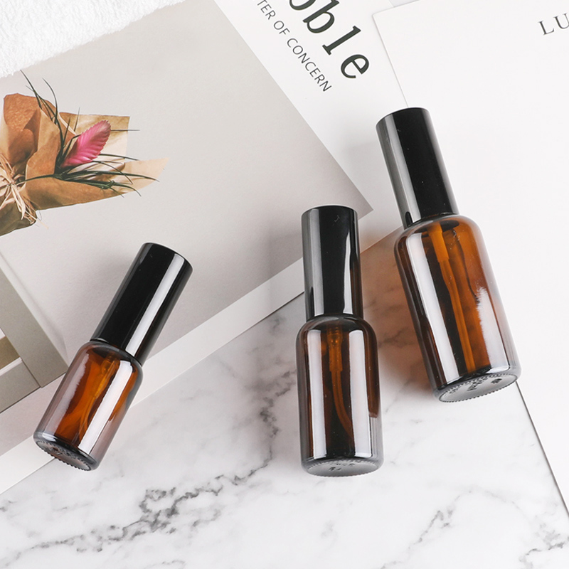empty brown perfume room cylinder amber spray glass bottle with sprayer pump 10ml for cosmetic attar packaging