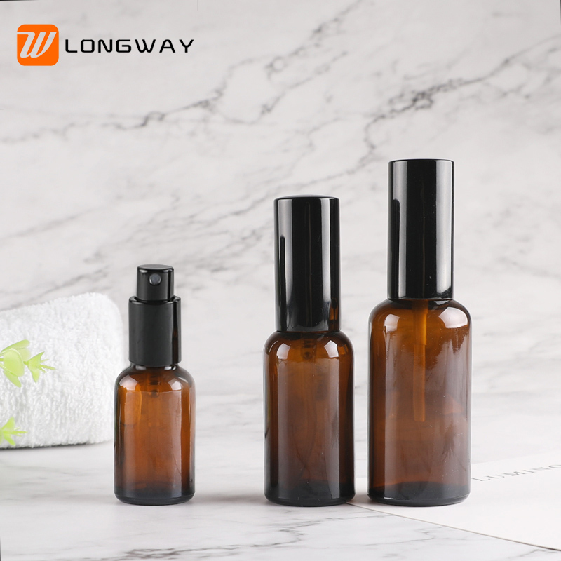 empty brown perfume room cylinder amber spray glass bottle with sprayer pump 10ml for cosmetic attar packaging