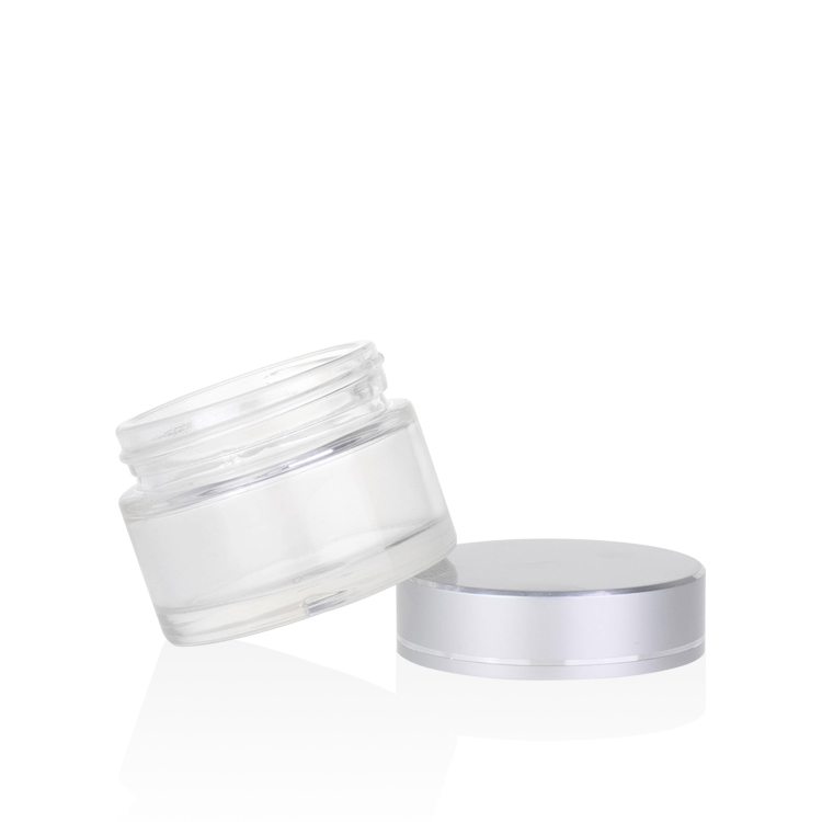 empty classic round stock glass jars 5g 10g 20g 30g 50g 100g face eye cream clear glass jar with matte silver lid for skincare