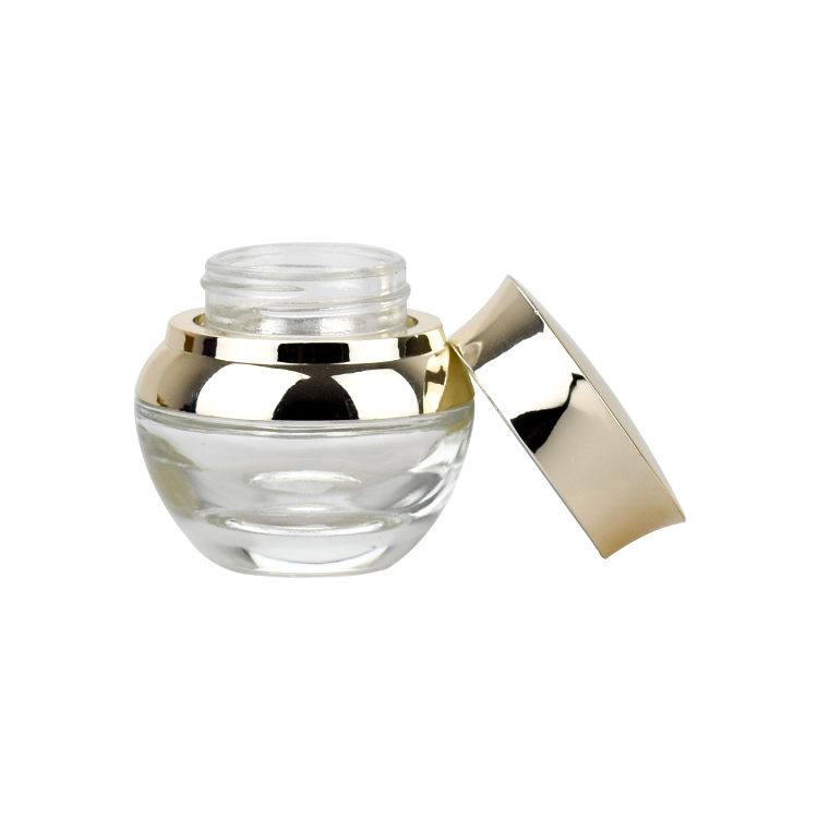 empty clear 20g 30g 50g skin care face cream bio glass jar with gold UV cap