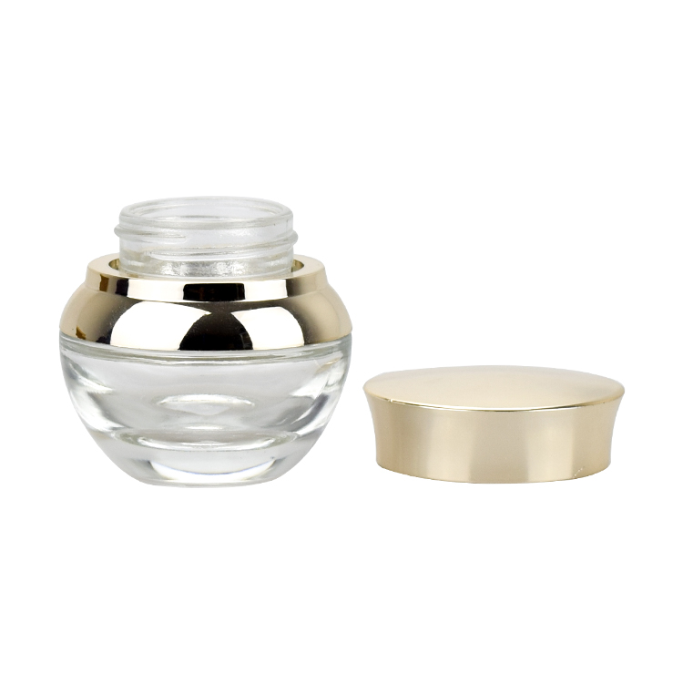 empty clear 20g 30g 50g skin care face cream bio glass jar with gold UV cap