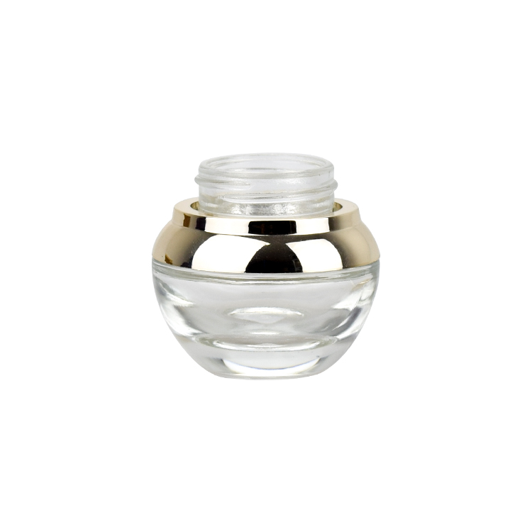 empty clear 20g 30g 50g skin care face cream bio glass jar with gold UV cap