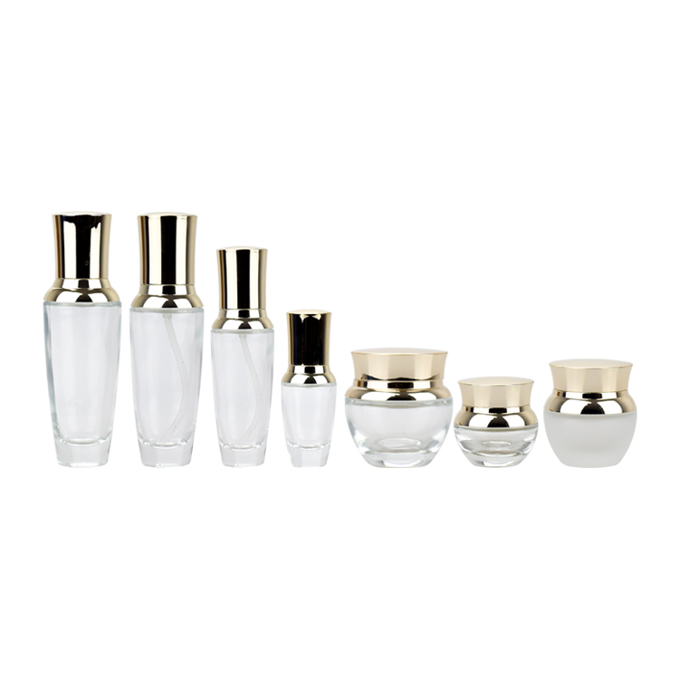 empty clear 20g 30g 50g skin care face cream bio glass jar with gold UV cap