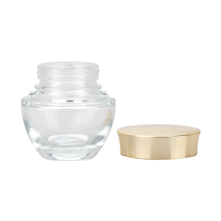empty clear 20g 30g 50g skin care face cream glass jar with gold UV cap