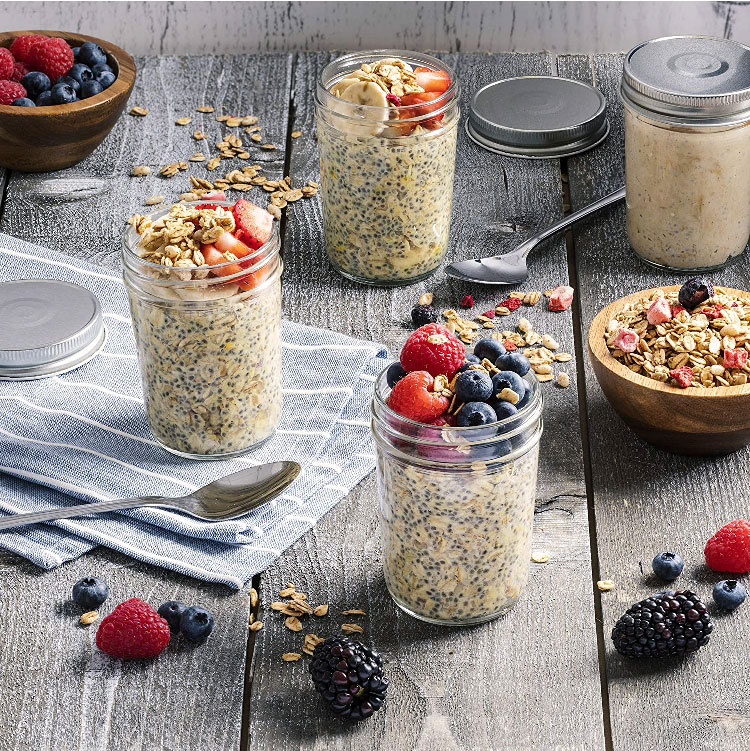 empty clear 8oz glass caviar mason jar leaf-proof scew lid wide necking jar