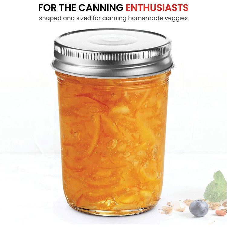 empty clear 8oz glass caviar mason jar leaf-proof scew lid wide necking jar