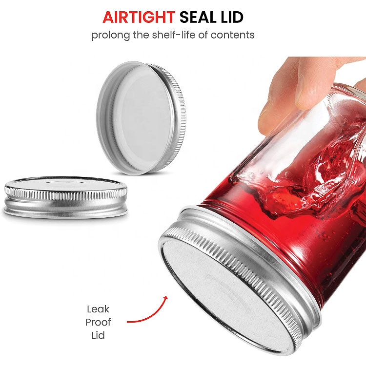 empty clear 8oz glass caviar mason jar leaf-proof scew lid wide necking jar