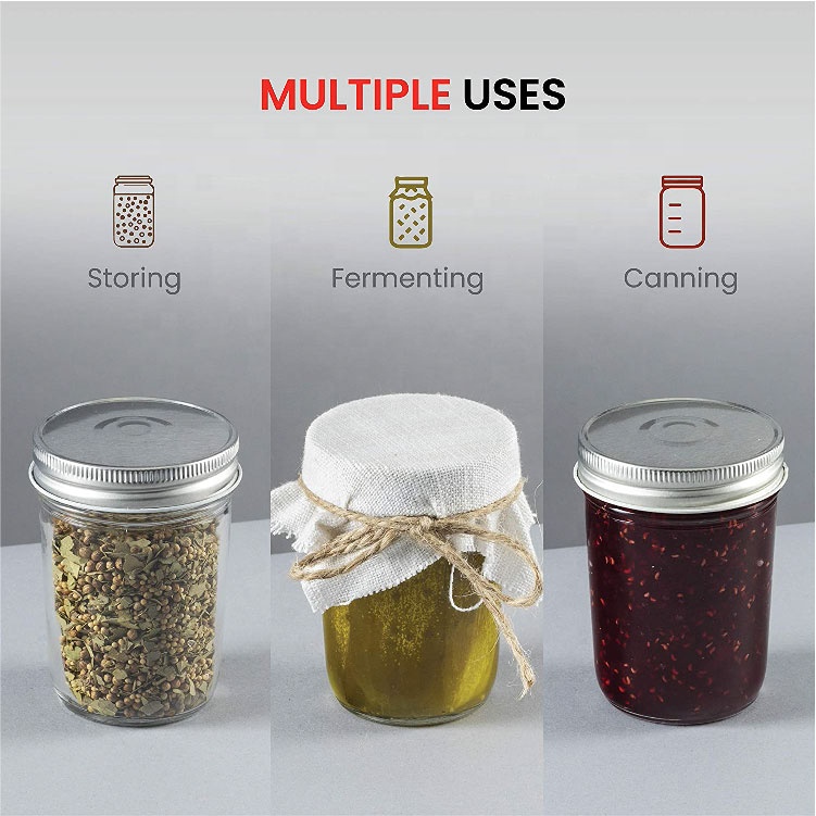 empty clear 8oz glass caviar mason jar leaf-proof scew lid wide necking jar