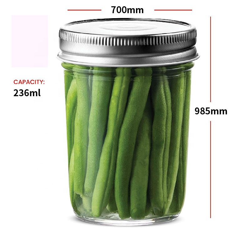 empty clear 8oz glass caviar mason jar leaf-proof scew lid wide necking jar
