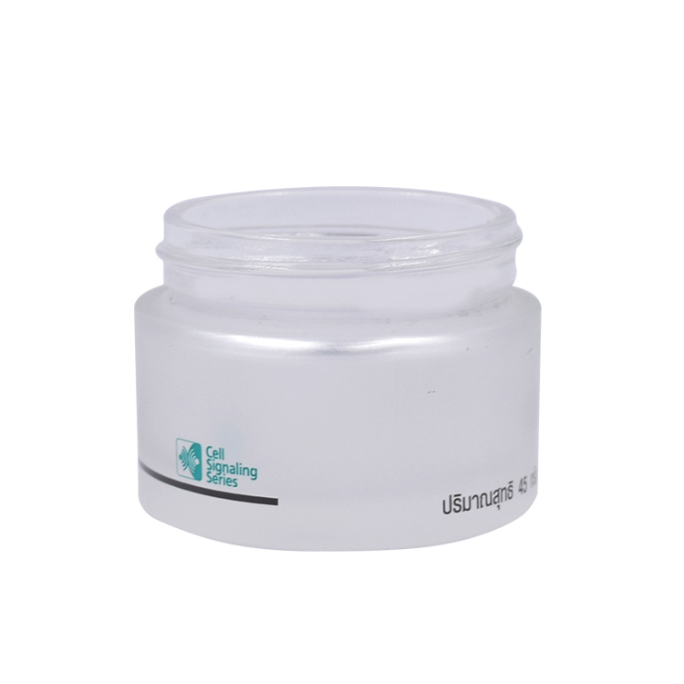 empty clear frosted round cosmetic glass jar with silk printing 10g 20g 30g 50g 100g eye jar with matte silver aluminum lid