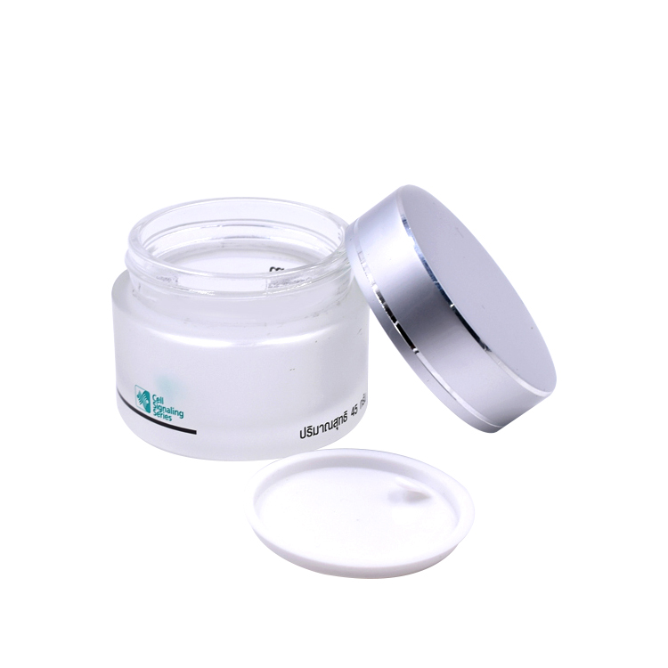 empty clear frosted round cosmetic glass jar with silk printing 10g 20g 30g 50g 100g eye jar with matte silver aluminum lid