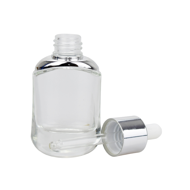 empty clear glass aluminum dropper bottle cosmetic skincare essential oil glass dropper bottle