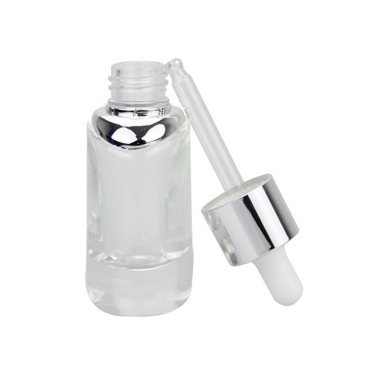 empty clear glass aluminum dropper bottle cosmetic skincare essential oil glass dropper bottle