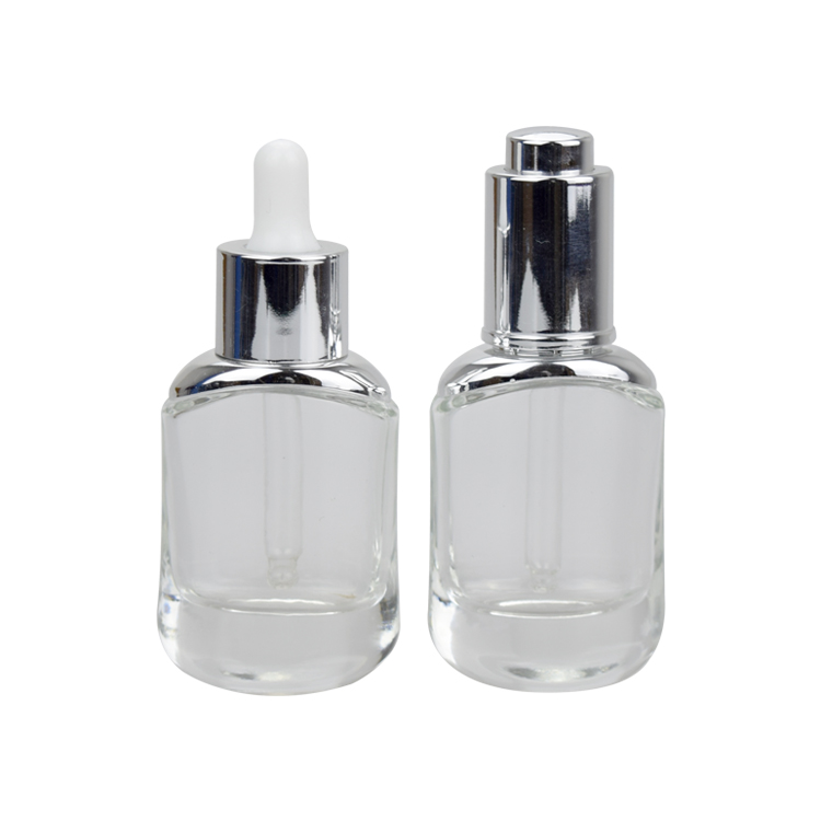 empty clear glass aluminum dropper bottle cosmetic skincare essential oil glass dropper bottle