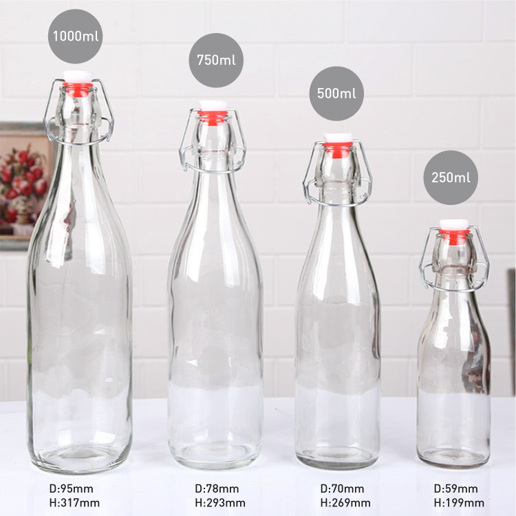empty clear glass oil bottle with airtight swing top lid 750ml