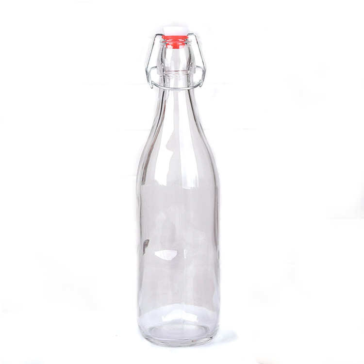 empty clear glass oil bottle with airtight swing top lid 750ml