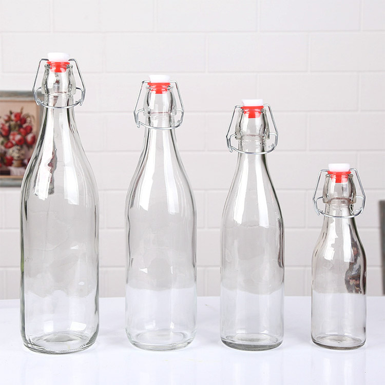 empty clear glass oil bottle with airtight swing top lid 750ml