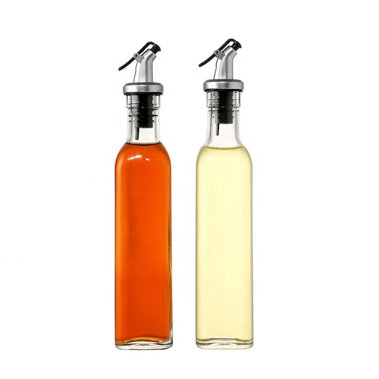 empty clear square 8oz olive oil sprayer glass bottle for soy sauce vinegar with nozzle cap and stainless steel funnel 250ml