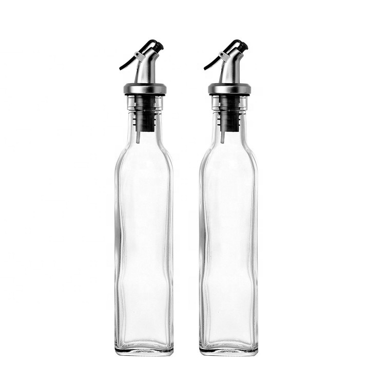 empty clear square 8oz olive oil sprayer glass bottle for soy sauce vinegar with nozzle cap and stainless steel funnel 250ml