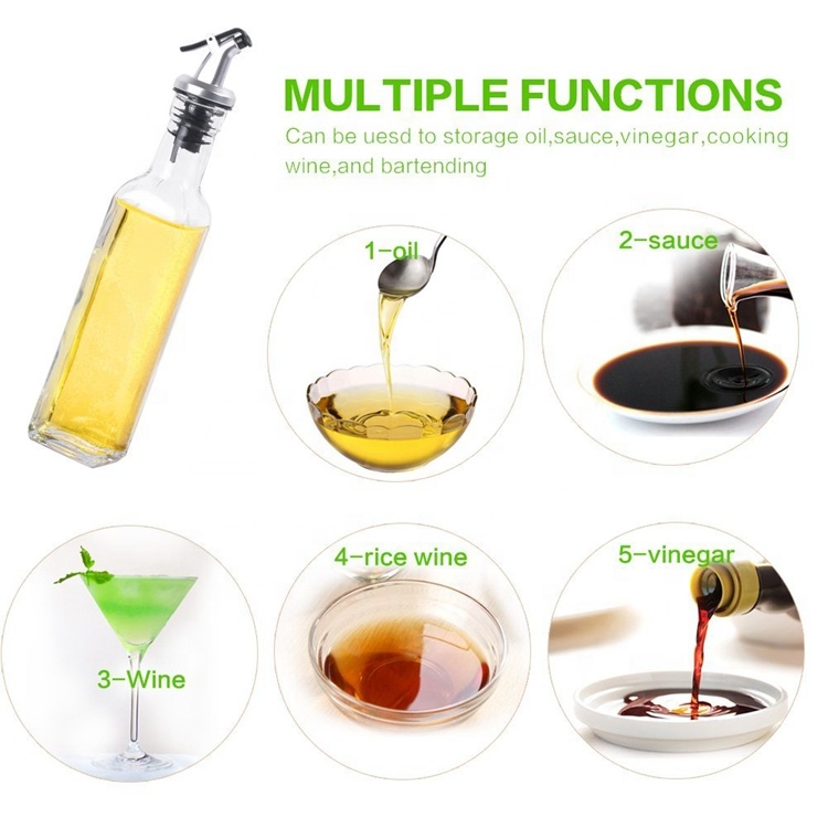 empty clear square 8oz olive oil sprayer glass bottle for soy sauce vinegar with nozzle cap and stainless steel funnel 250ml