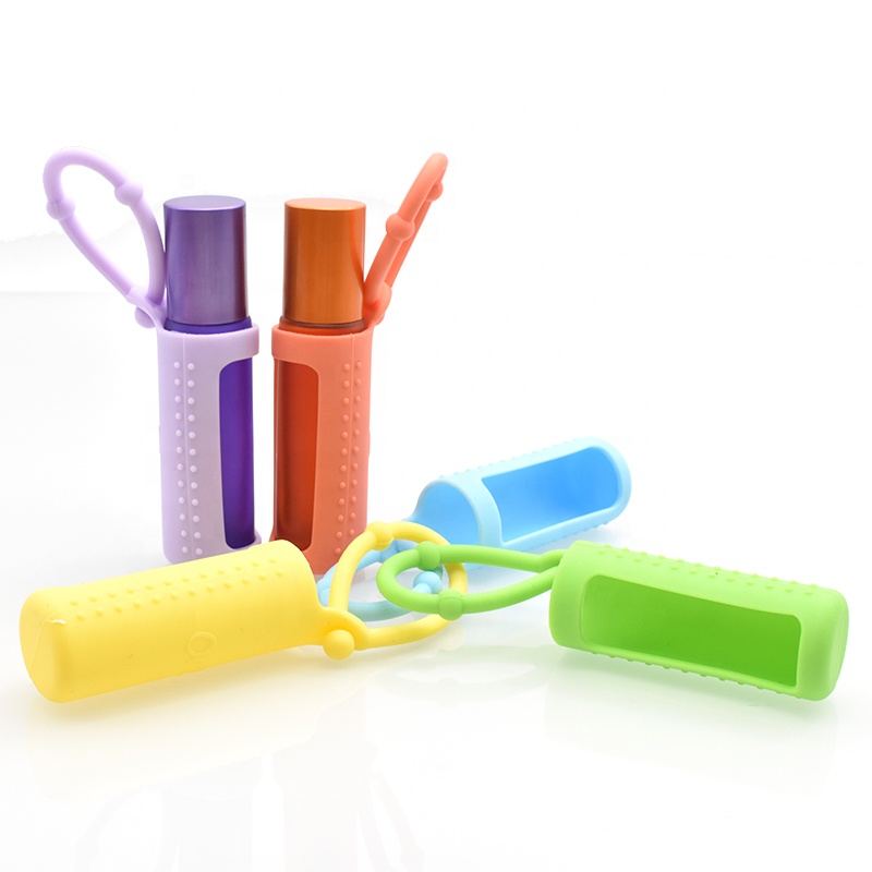 empty colorful silicone sleeve protector for 10ml thick essential oil roller bottle