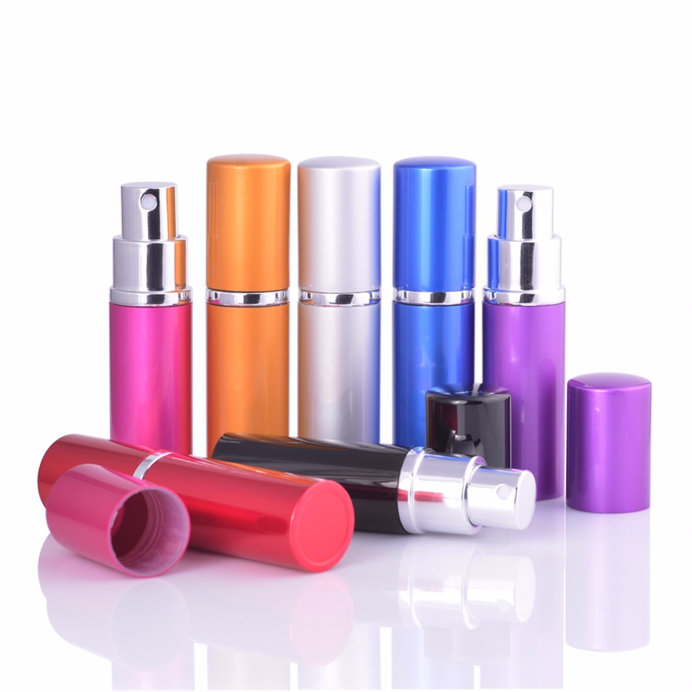empty cosmetic 7 colors 5ml 10ml mini portable pocket sized aluminum bottles refillable spray perfume atomizers wholesale