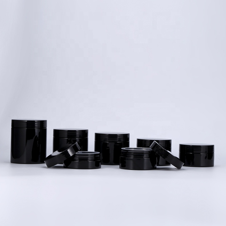 empty cosmetic container 100 ml black plastic pet jar smell proof hair gel face cream toothpaste powder jar