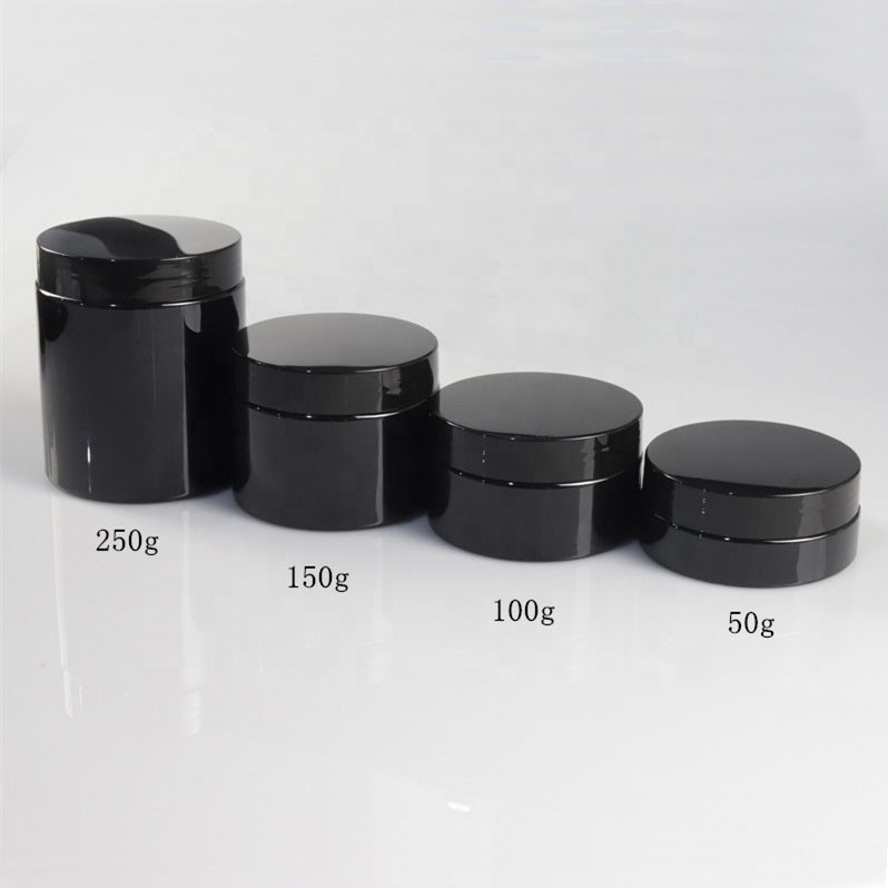 empty cosmetic container 100 ml black plastic pet jar smell proof hair gel face cream toothpaste powder jar